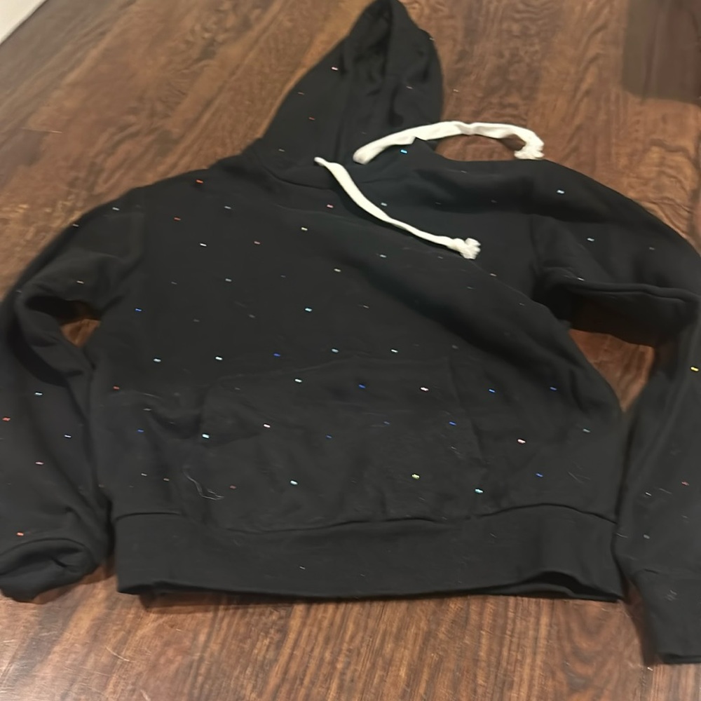 Katie J NYC large black rhinestone beaded sweatshirt